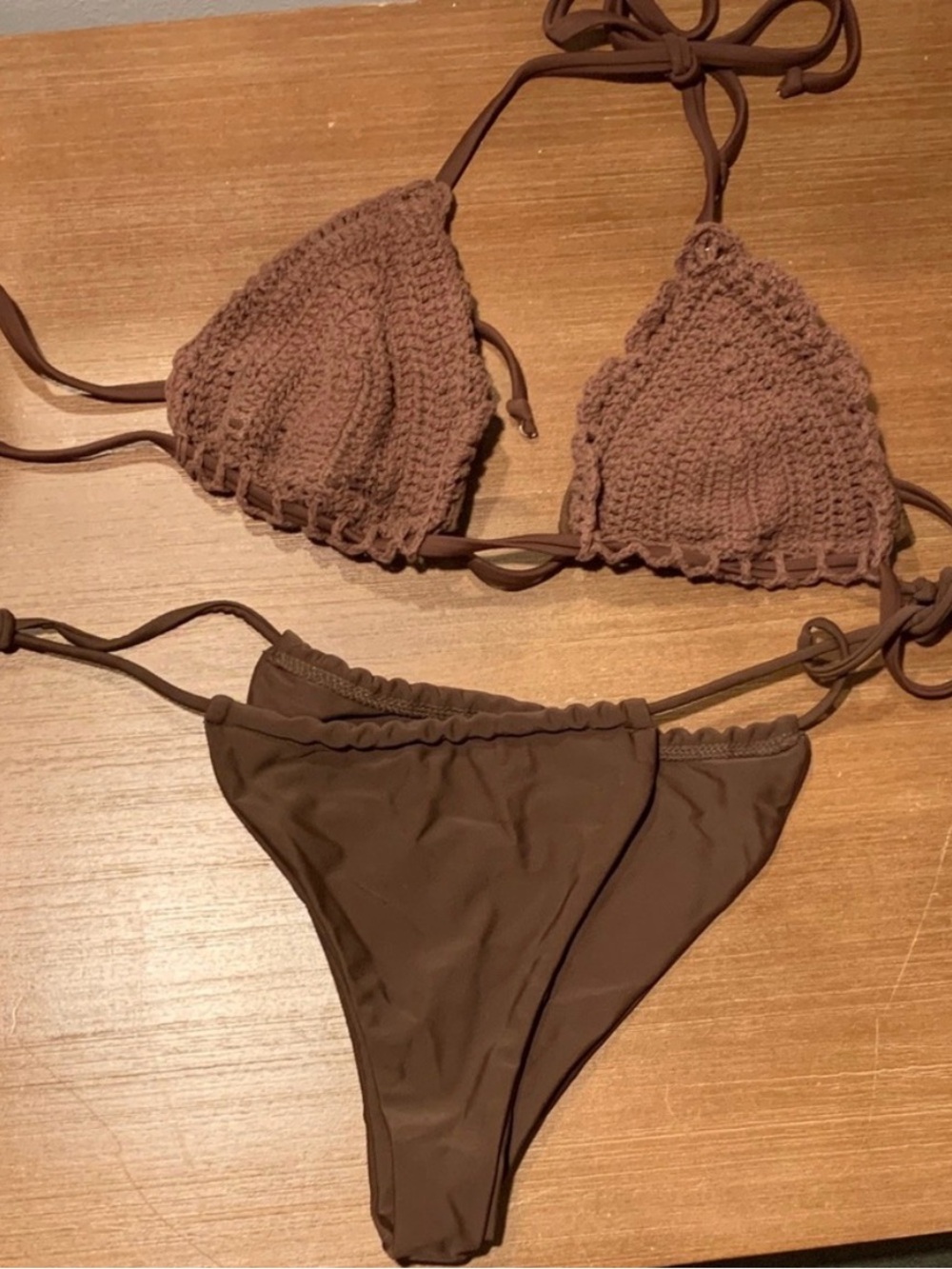 Crochet Triangle Bikini Set in Brown